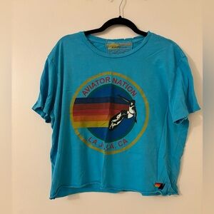 Aviator Nation Bright Blue Logo La Jolla Boyfriend Tee - Size L